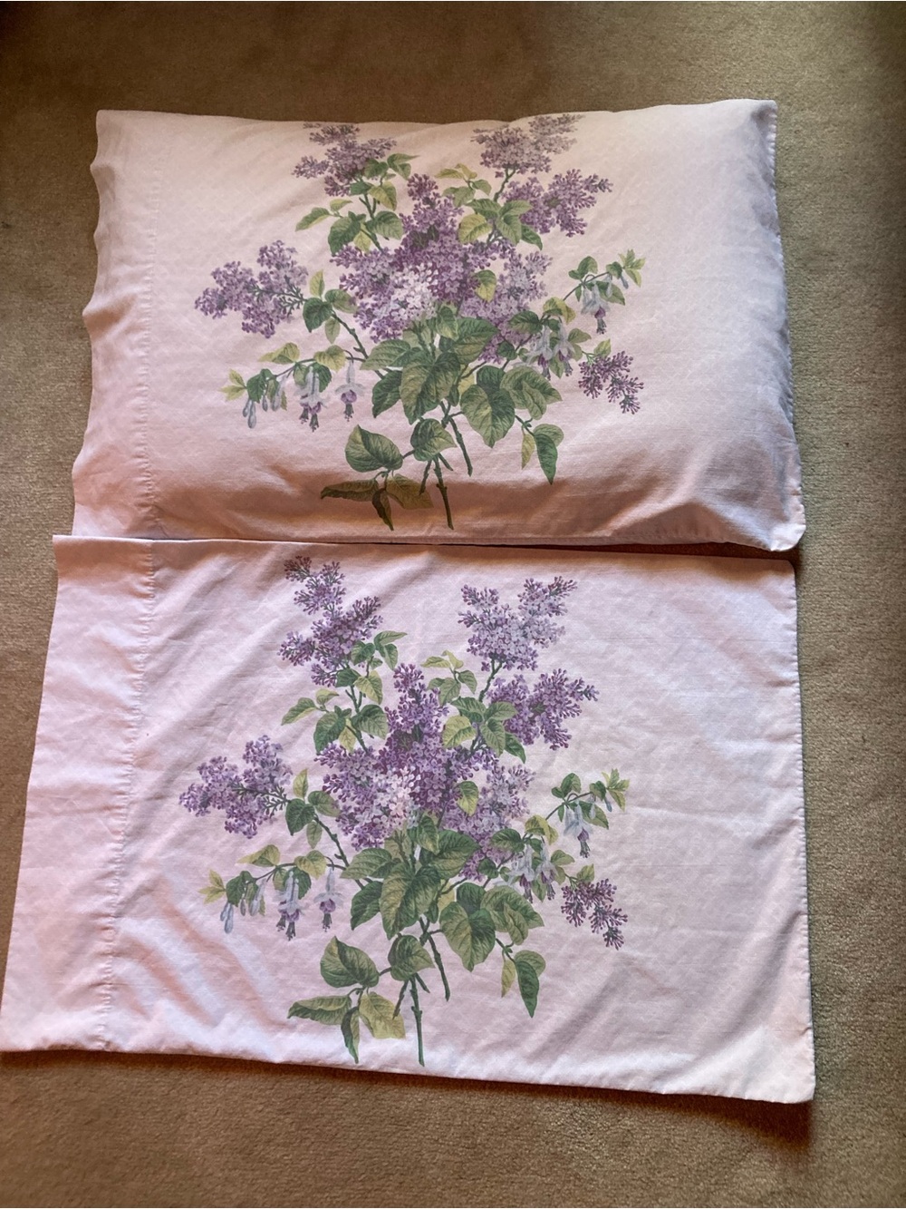 Call It Spring Pink Pillowcases with Purple Lilac and Green Leaves